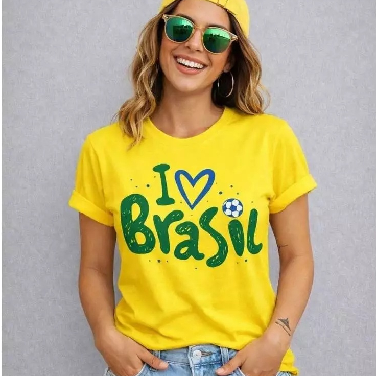 Camiseta Feminina Brasil Copa do Mundo Futebol Seleção Brasileira Jogo Camisa 100% Algodão