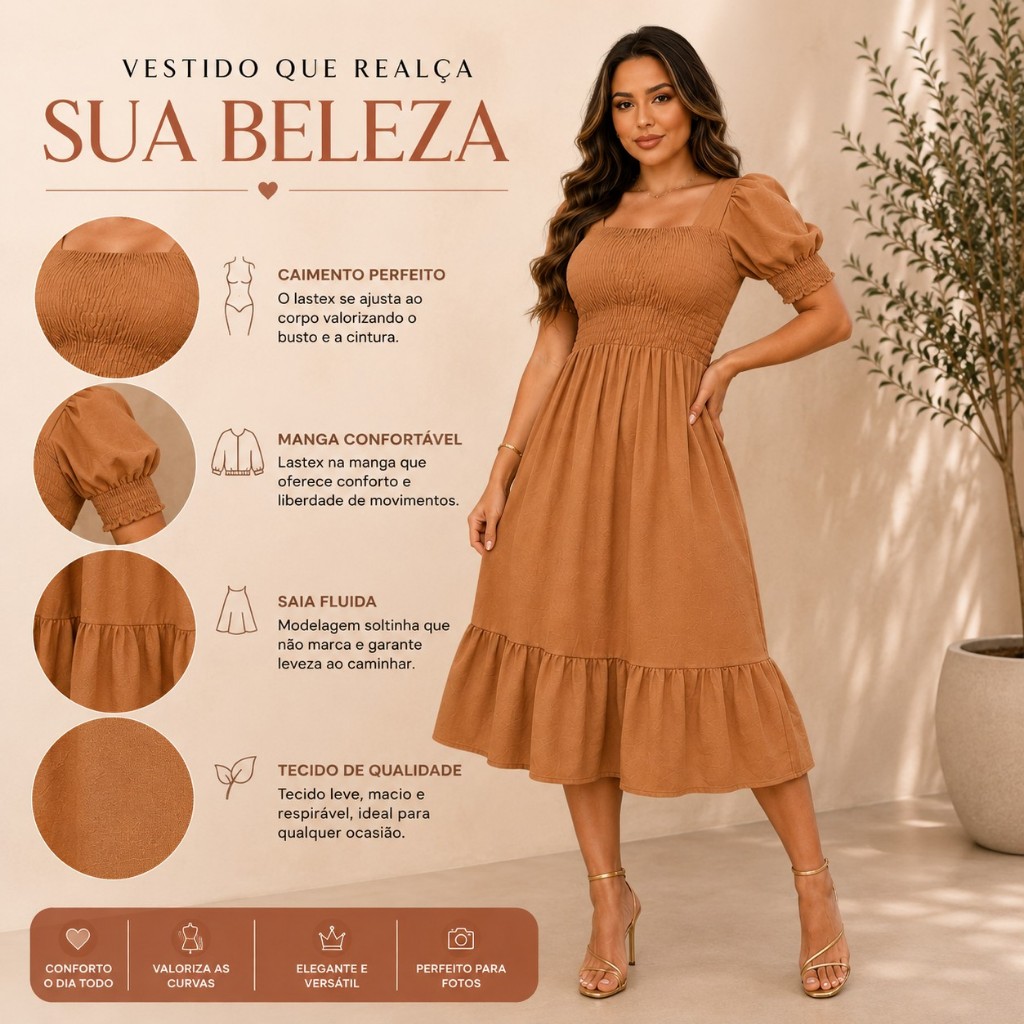 Vestido Elegante Midi Soltinho