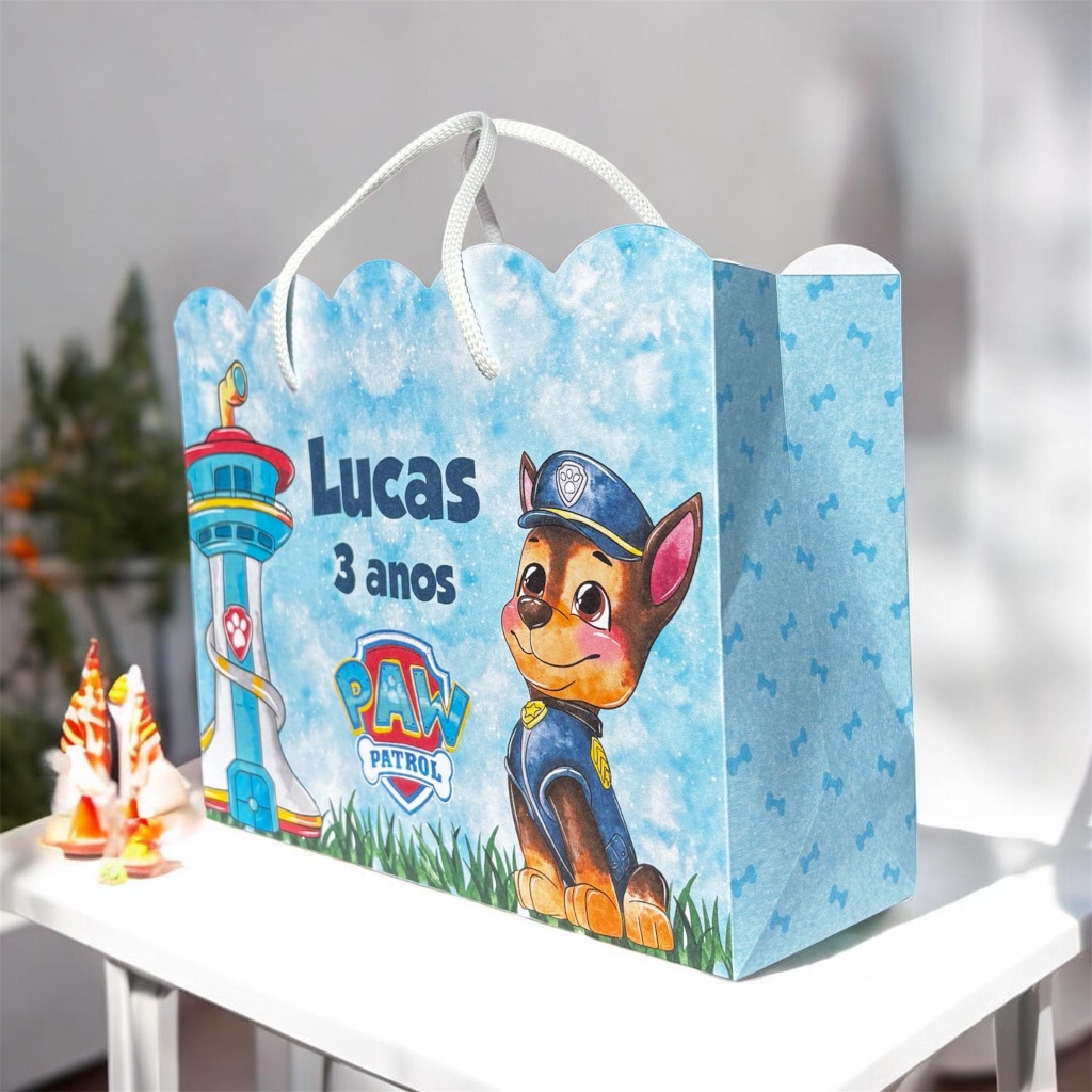Sacolinha Surpresa Personalizada Chase Patrulha Canina (Pegue e Monte) Lembrancinha Festa Infantil Nome e Idade