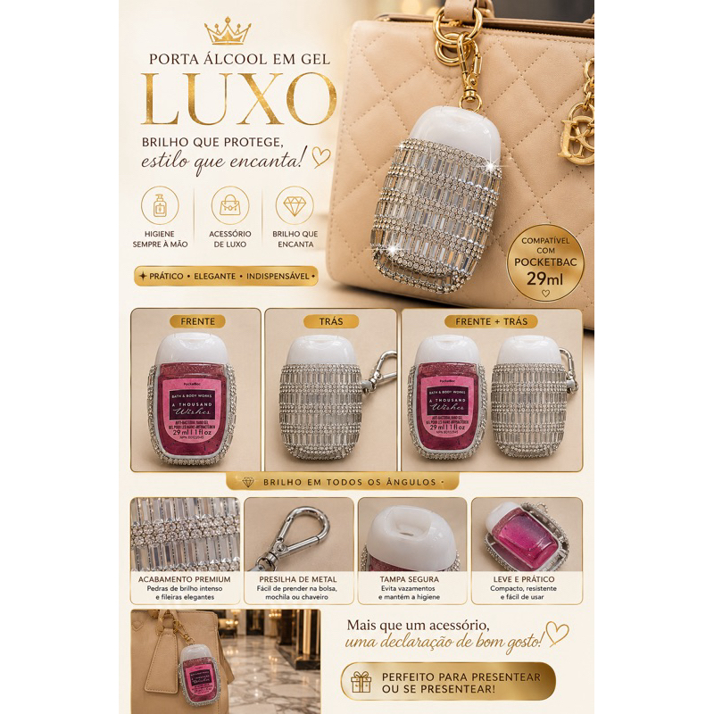 Case Porta Álcool em Gel Bath & Body Works Espelhado Luxo e em Silicone