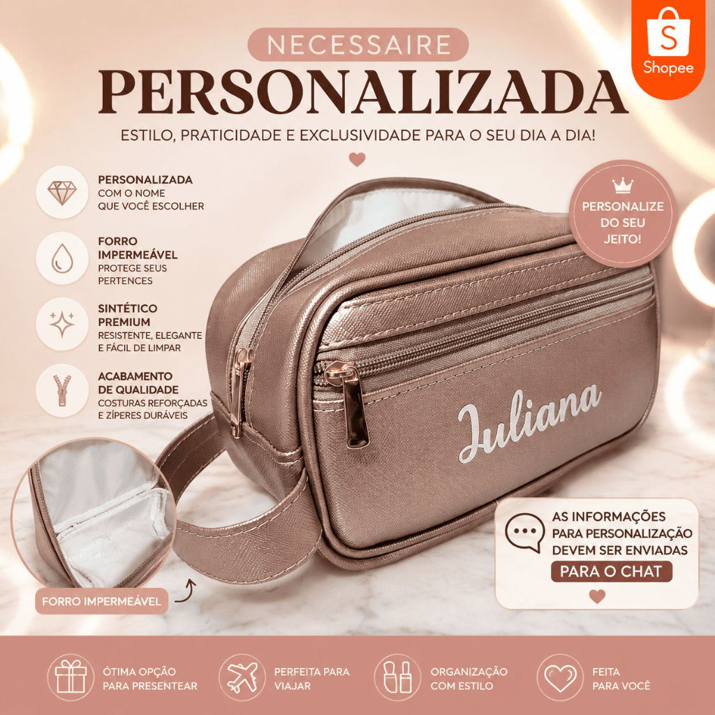 Nécessaire Personalizada em Sintético – Elegância e Funcionalidade em Cada Detalhe! 💼✨