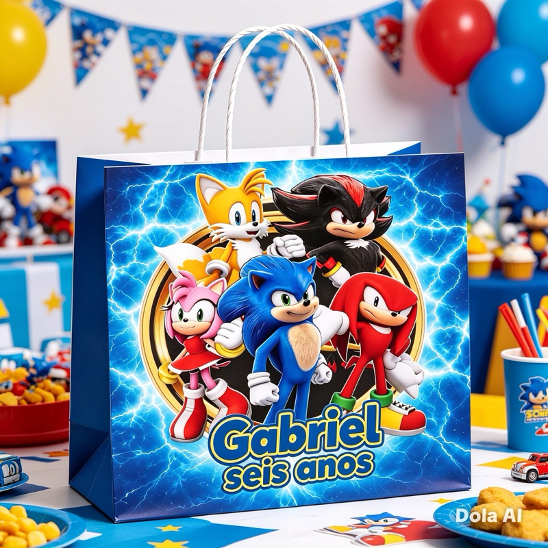 20 Sacolinha Personalizada Sonic - Lembrancinha Festa Aniversário Pegue e Monte