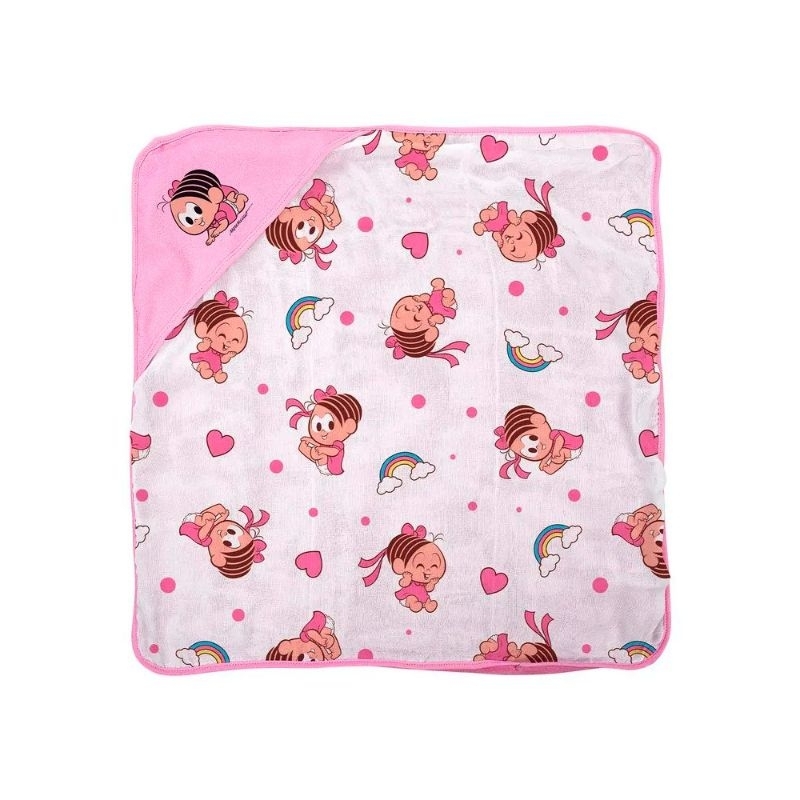Toalha de Plush com Puff no Capuz e Forro Fralda Estampado 68cm x 68cm Incomfral | Turma da Mônica /76029
