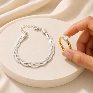 Pulseira Snake + Anel Solitário Aço Inox 316L Feminino Kit Presente
