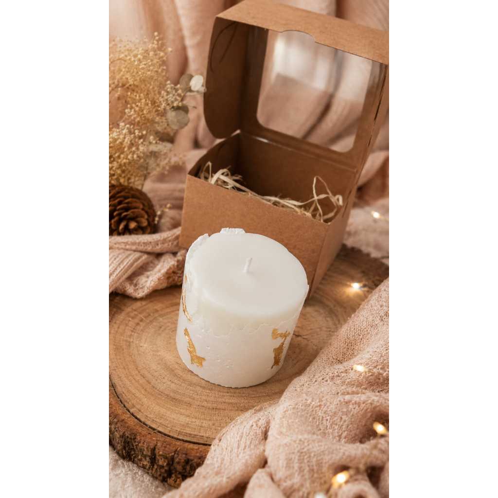 Envio Imediato Vela Aromática Perfumada de Concreto Luxo com Folhas de Ouro + Caixa Presente Kraft  Presente