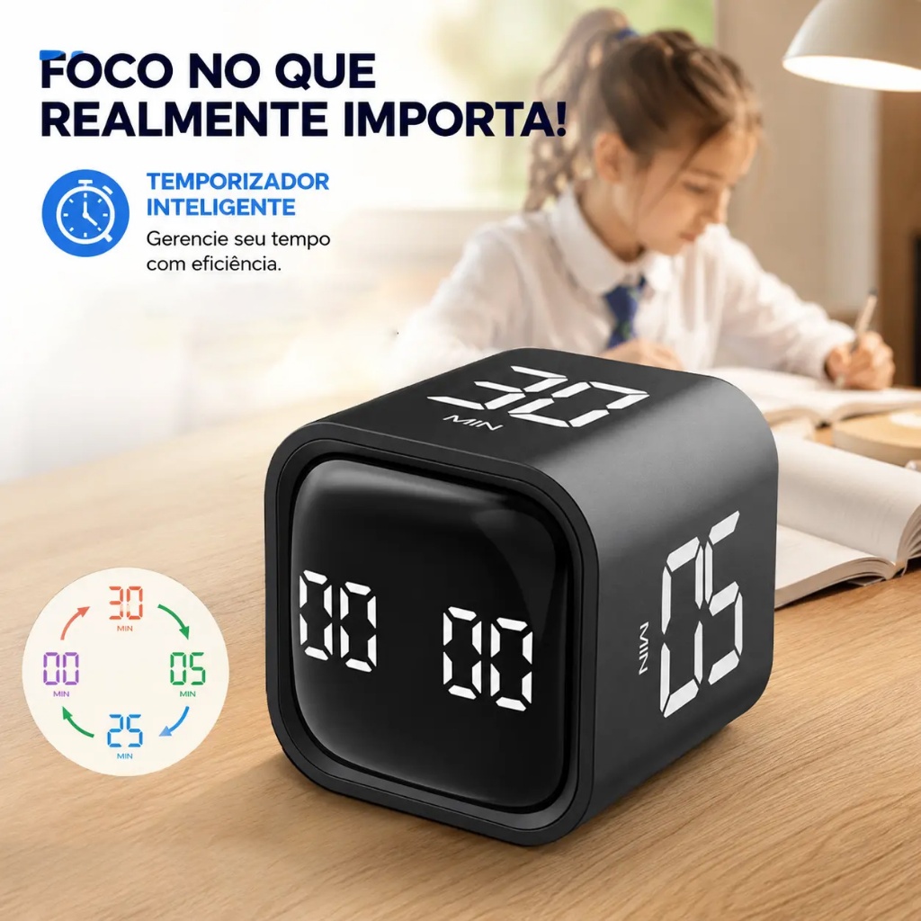 Pomodoro Cube Timer 5 10 30 60 Minute Presets, Desktop Productivity Timer with Custom Countdown