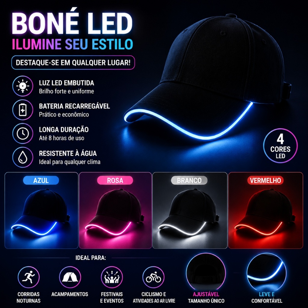 Boné De Beisebol Com Luz LED JAYEES Protetor Solar Neon Piscando Brilho Rave Party , Chapéu Luminoso Cyberpunk Hip-hop