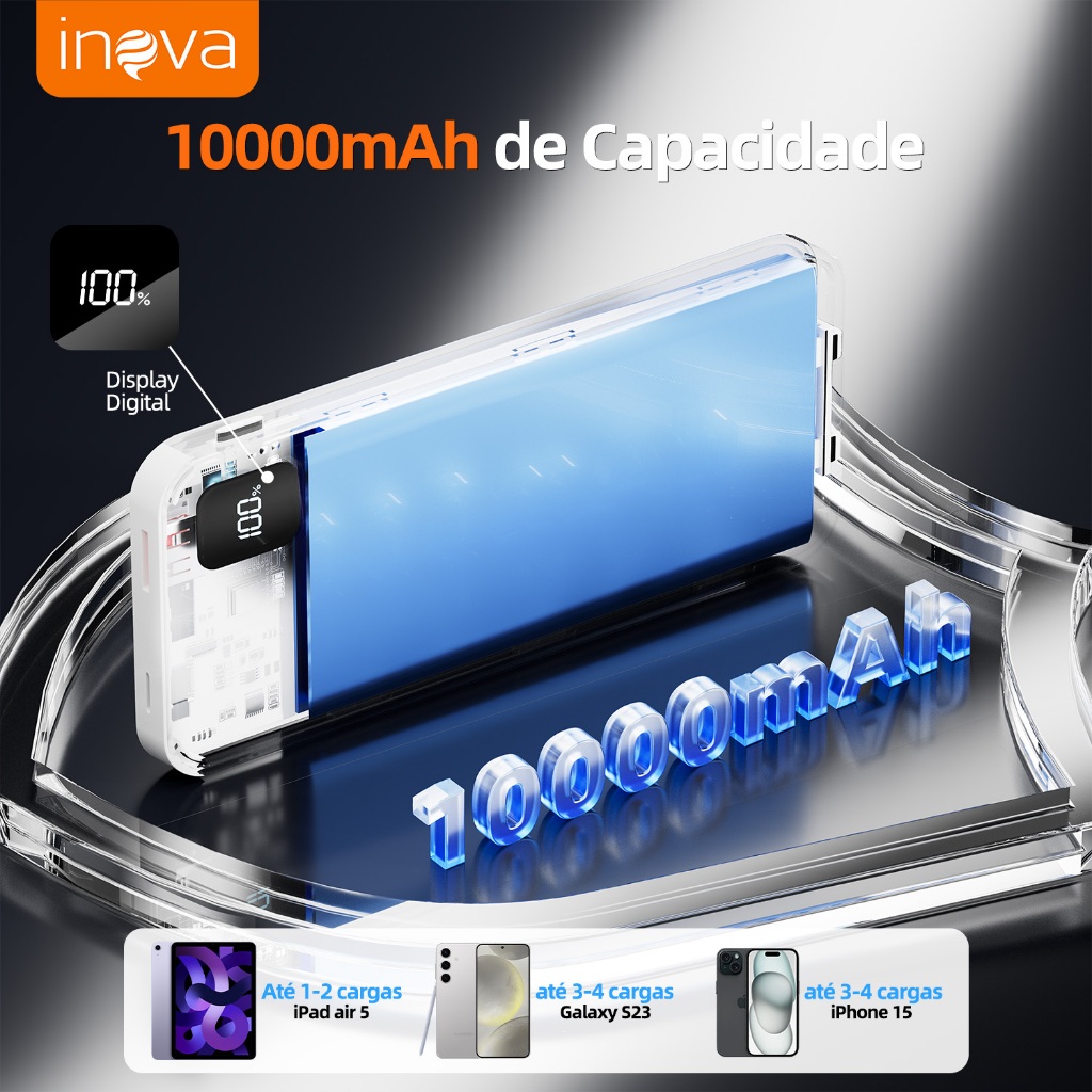 Inova Carregador Power Bank 22,5W Portátil 20000mah/10000mah  Universal carregamento rápido Saida 2 Cabos — foto 3