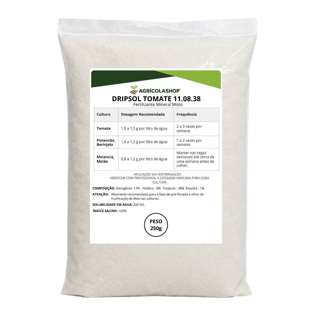Fertilizante Dripsol Tomate 250g SQM Vitas NPK 11-08-38 Para Frutificação e Doçura