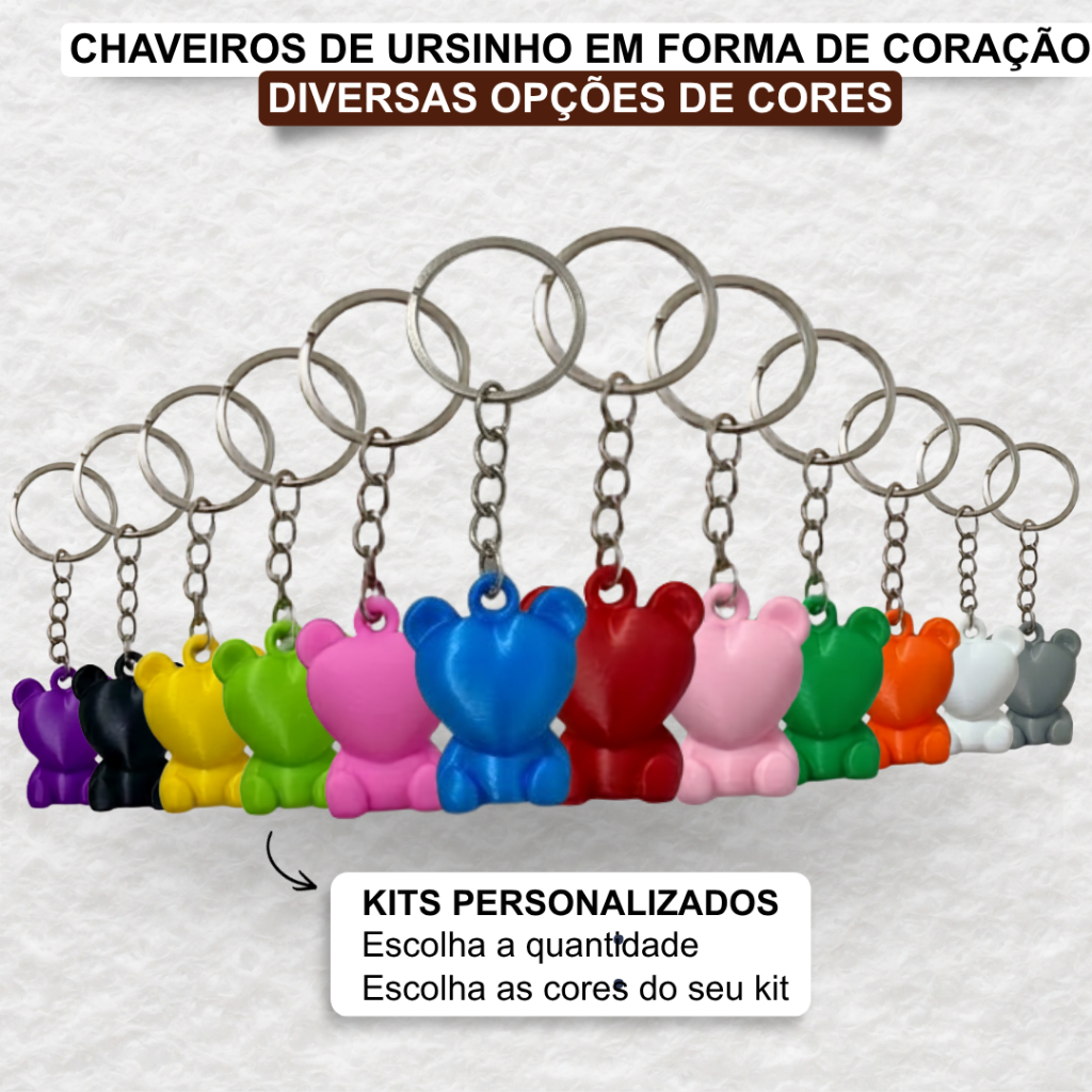 Chaveiro Ursinho em Forma de Coração para Brindes, Lembrancinhas Aniversário / Chá de bebê, Presente