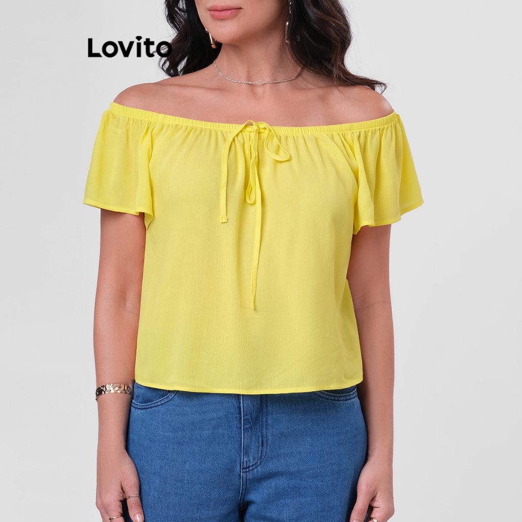 Lovito Blusa Feminina Viscose Ombro a Ombro BLB247BRL276