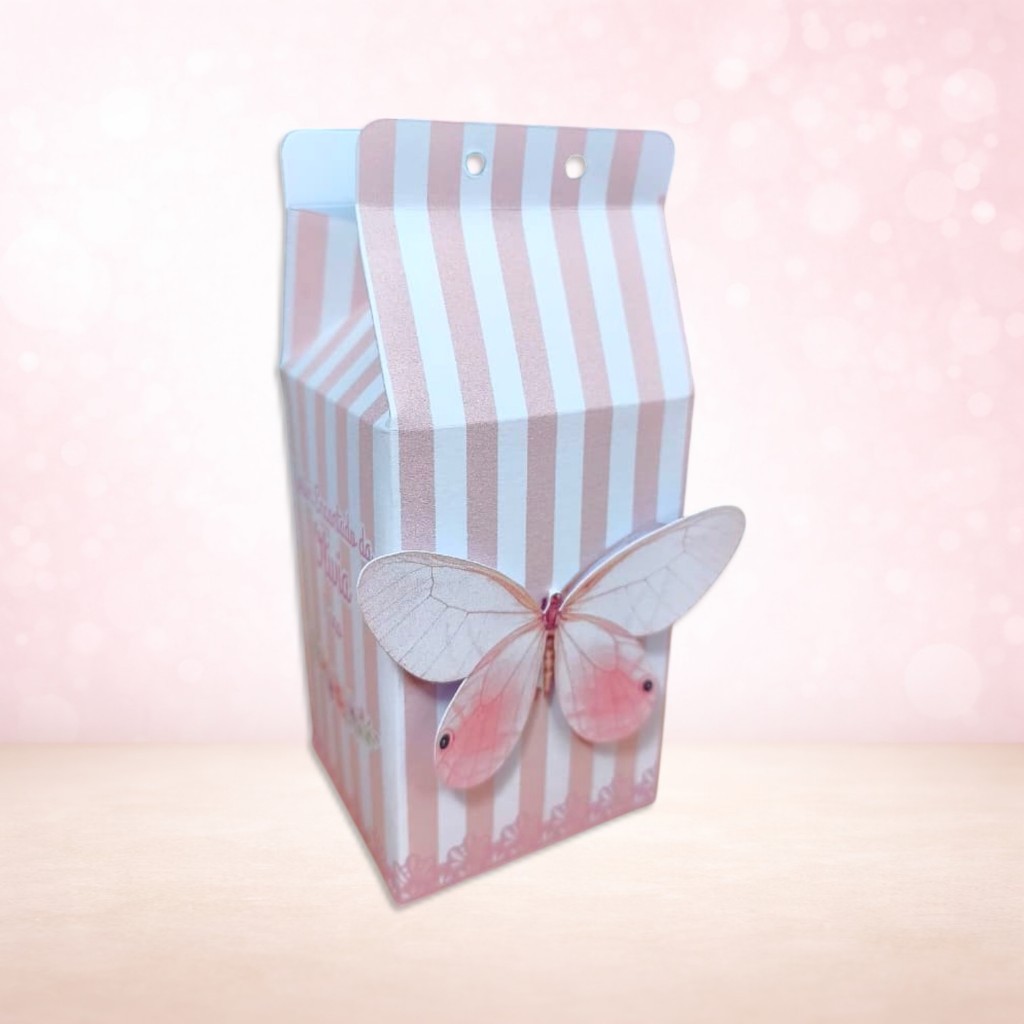Caixas Milk 3D Personalizadas Borboleta Rosa Lembrancinha Aniversário Festa Infantil Fácil Montagem