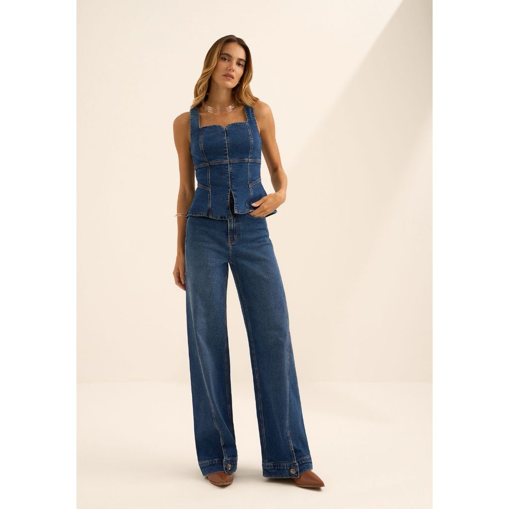 Cropped Jeans Feminino Lez A Lez Com Recortes Premium