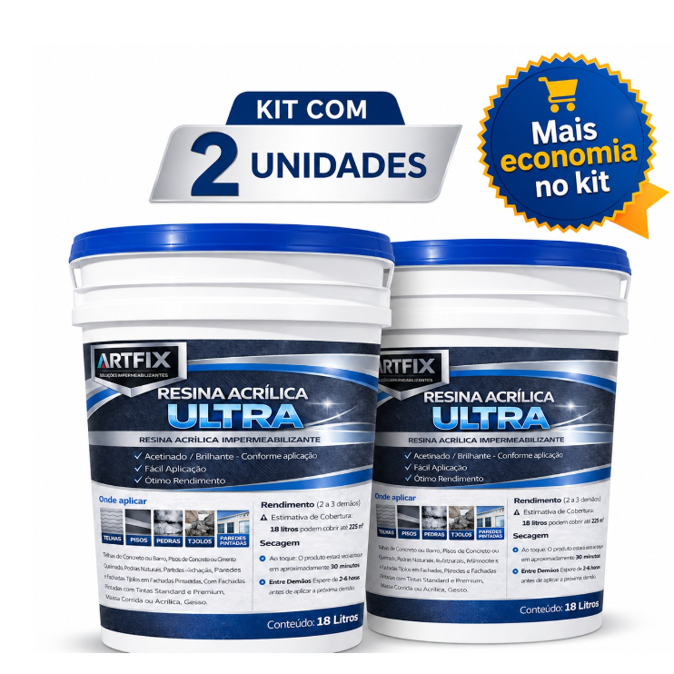 Kit 2 Resina Acrílica 3.6L Incolor Impermeabilizante Proteção Chuva