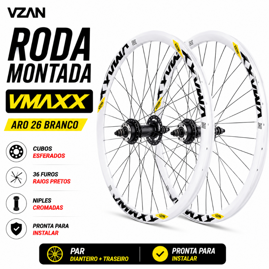 Par Roda Montada Aro 26 Vzan Vmaxx Branco Disco Cubo Rosca 36F Freeride Grau DH MTB Completa