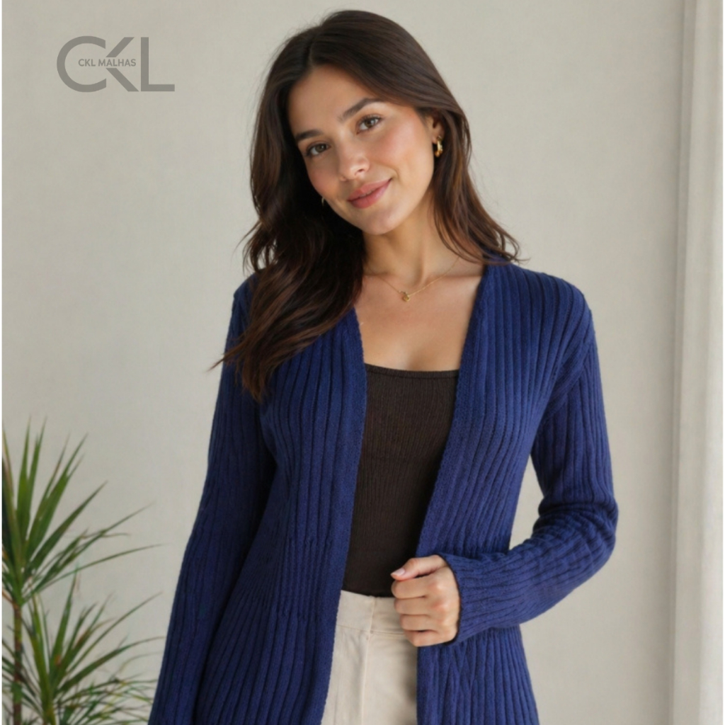 Casaquinho de Frio Feminino Meia Estação Elegante Curto Cardigan Lã Tricô Inverno Social Casual