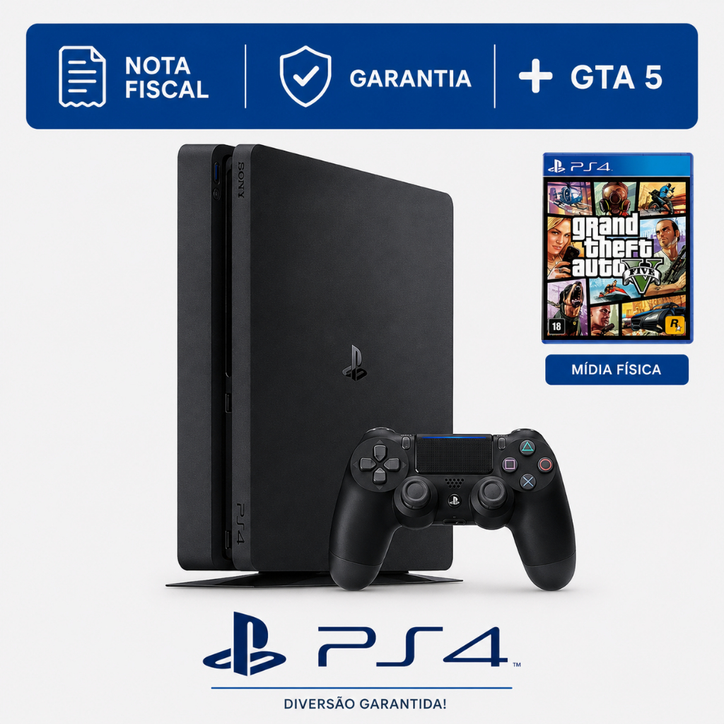 PS4 - PLAYSTATION 4 SLIM 500GB - 1TB+ GTA5 + GARANTIA E NOTA FISCAL