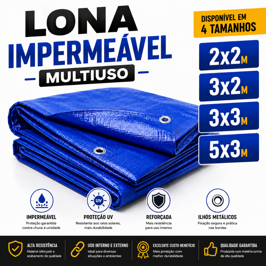 Lona Impermeável Reforçada Multiuso Polietileno Piscina  Cobertura Proteção UV com Ilhós