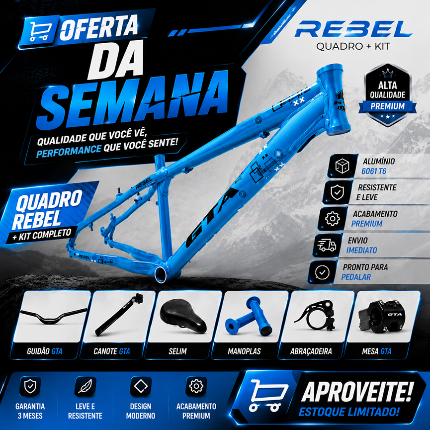Kit Quadro Bike Gta Rebel Aro 26 Freeride Alumínio Cor Azul Tamanho Del Quadro Único