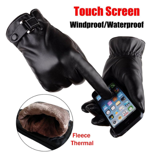 Luva de Couro Térmica Forrada Touch Screen Motoqueiro Impermeável Para O Inverno Tela De Toque
