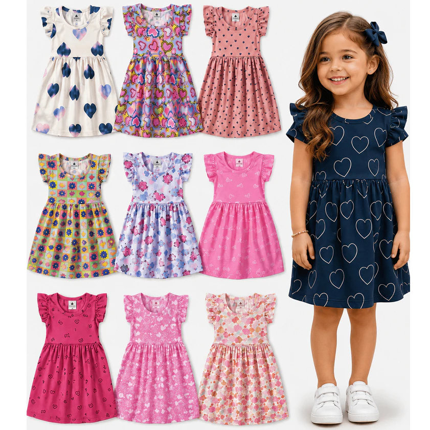 Kit Vestido Infantil Menina com até 6 Peças – Tamanhos 1 a 10 Anos - Vestido Infantil com e sem Manguinha (Sortido)