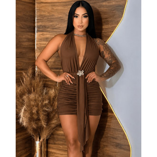 Vestido FEMININO Drapeado nas Laterais  forrado Moda GRINGA com fivela dourada