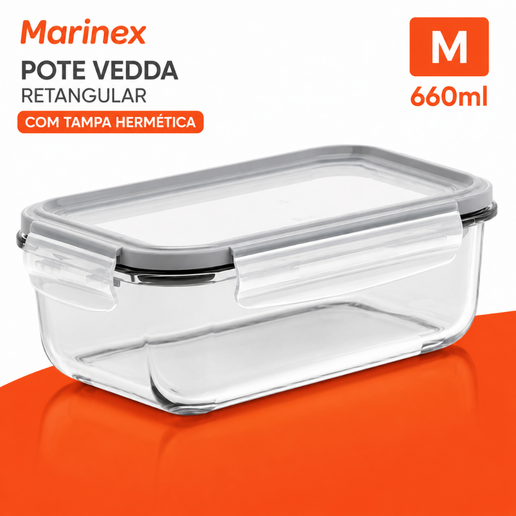 Pote Marinex Com Tampa Hermética 660ml Marmita De Vidro Pote marmita de vidro 660ml Kit 1 ou 2 unid
