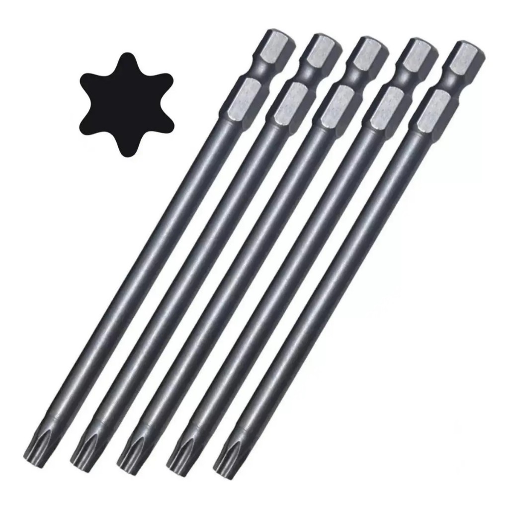 Jogo 5 Pontas Bits Torx Longos T40 100mm P/ Parafusadeiras