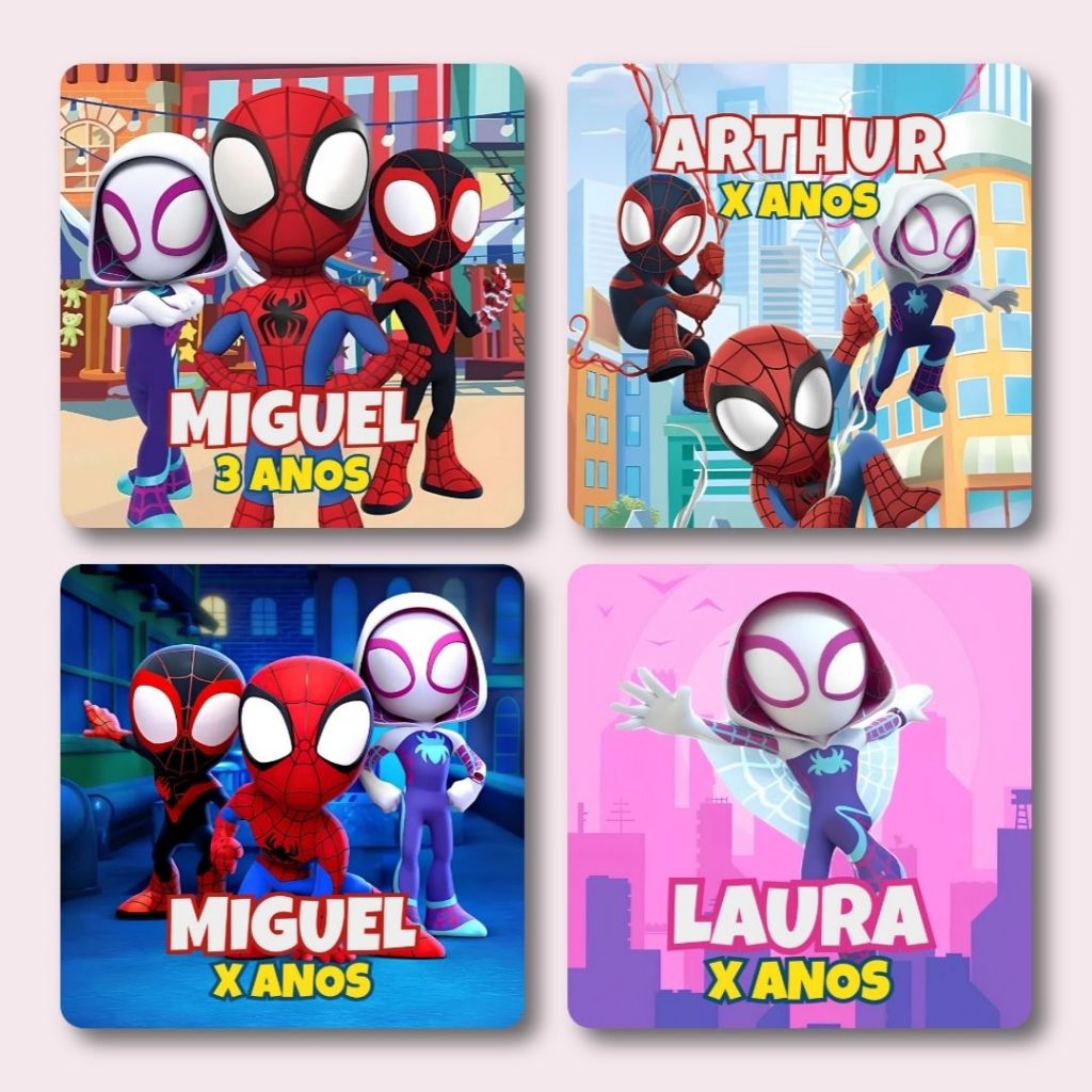 Adesivos Personalizados Homem Aranha Amigos Espetaculares para Balde e Sacolinha | 20 ou 30 unidades