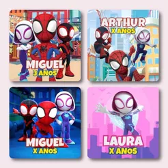Adesivos Personalizados Homem Aranha Amigos Espetaculares para Balde e Sacolinha | 20 ou 30 unidades