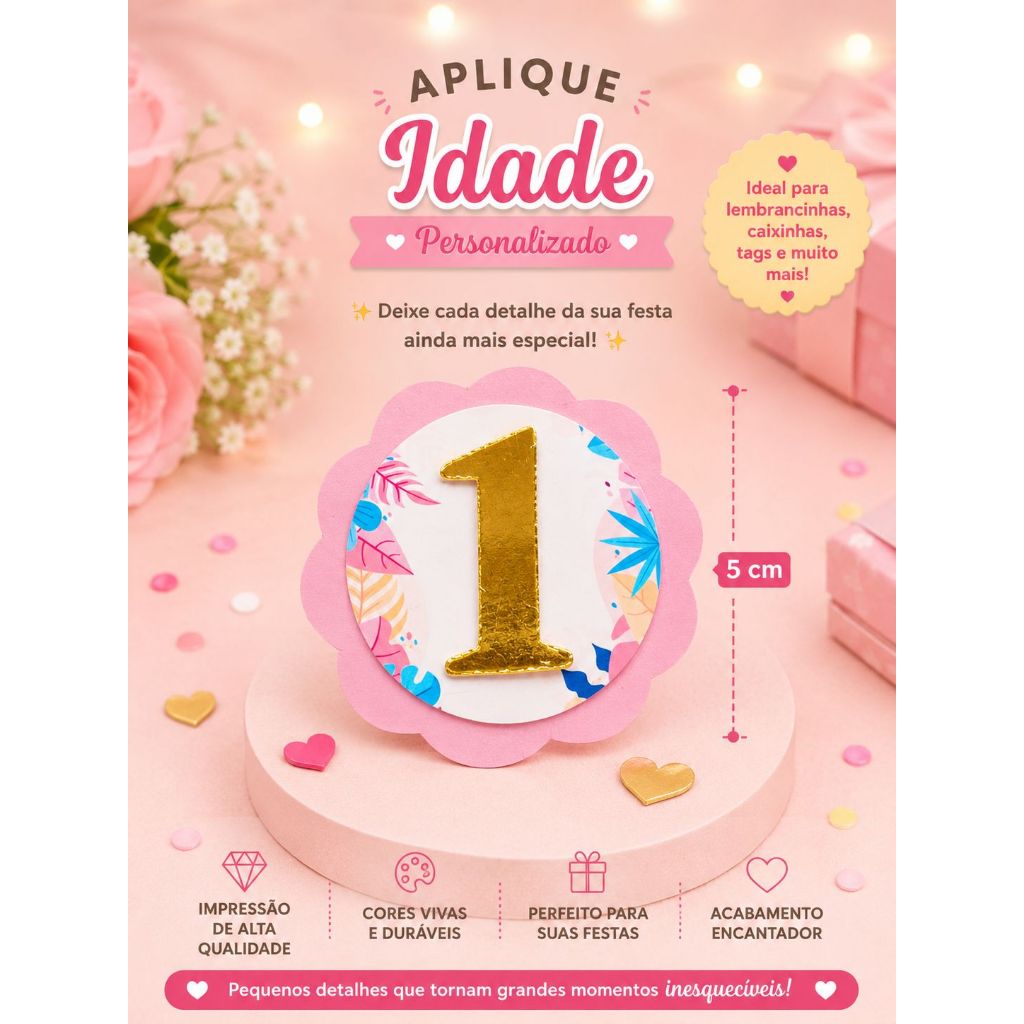 Kit 20 Apliques 3D Decorativos - Números Dourados/ Lembrancinhas personalizadas