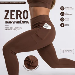 Legging Feminina Com Bolso P/ Celular Zero Transparência UV50+ Academia Treino Corrida Yoga Musculação