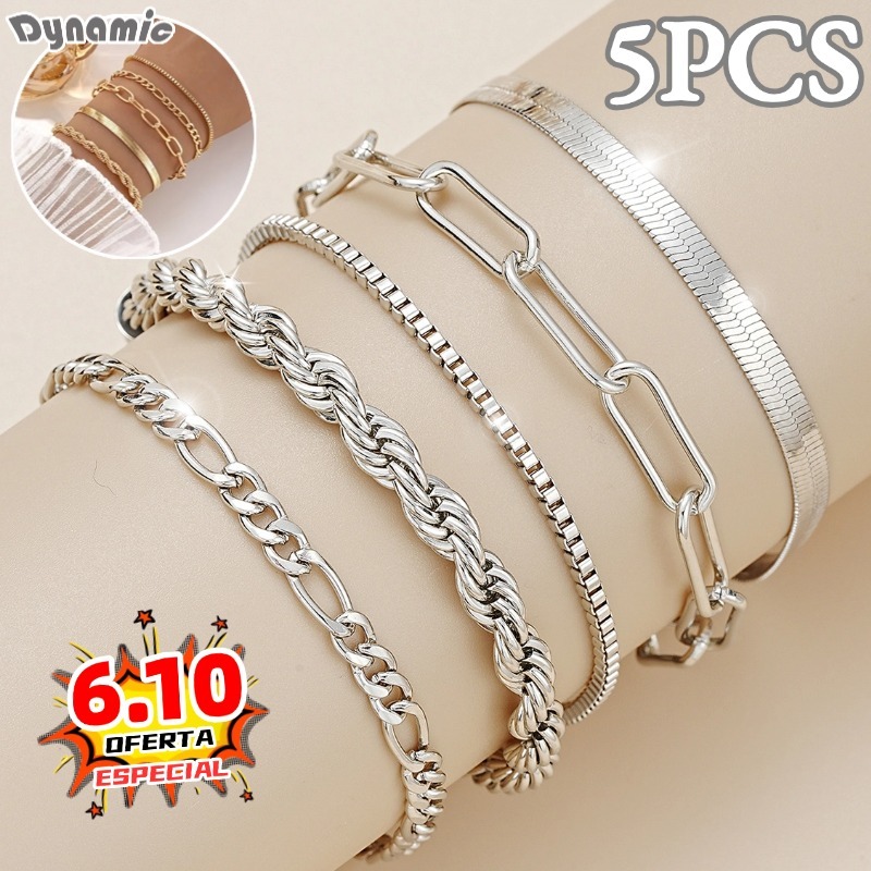 5 pcs pulseiras em aço inoxidável hipoalergênico não escurece a prova d’água