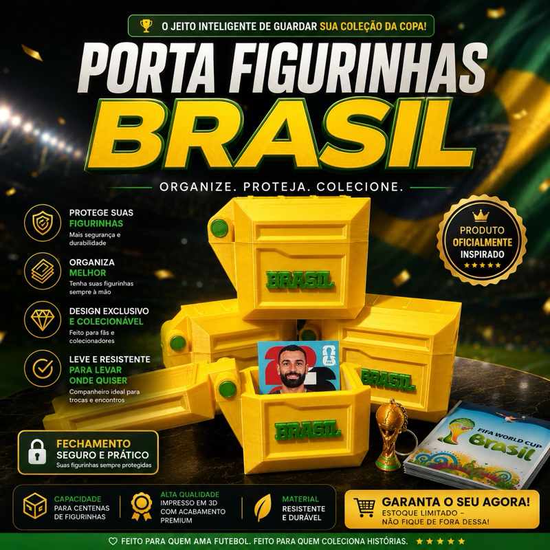 Porta Figurinhas Copa 2026 Premium Fechamento Seguro com Trava organizador case box