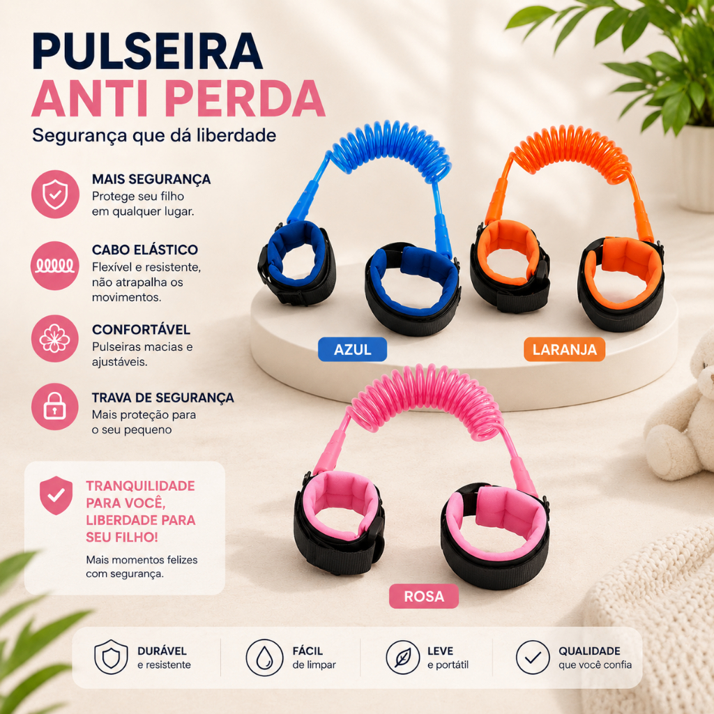 Pulseira Infantil - Child Anti Lost Strap Criança Segurança Cor Coral Cordão Anti Perda