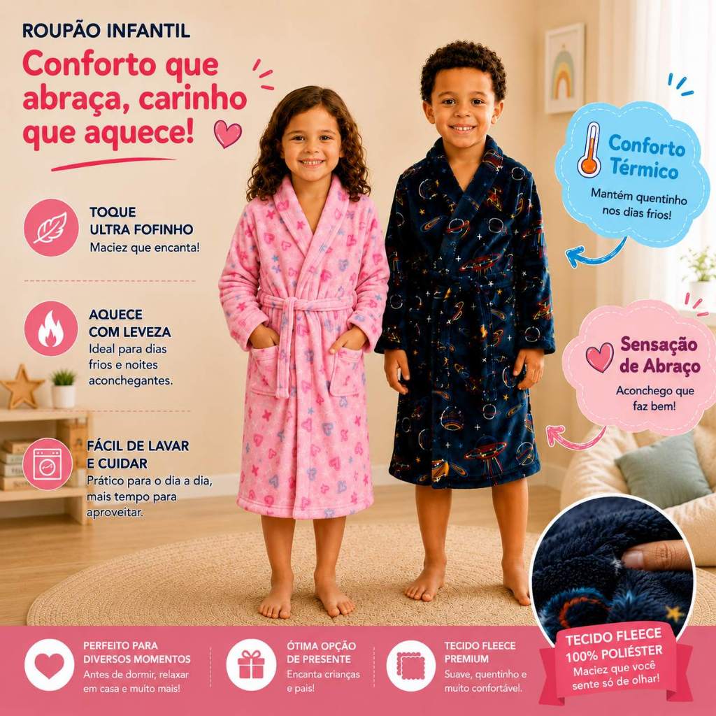 Roupão Benévola Infantil Plush Microfibra Quentinho Macio Térmico Roupão Inverno Aveludado Fleece