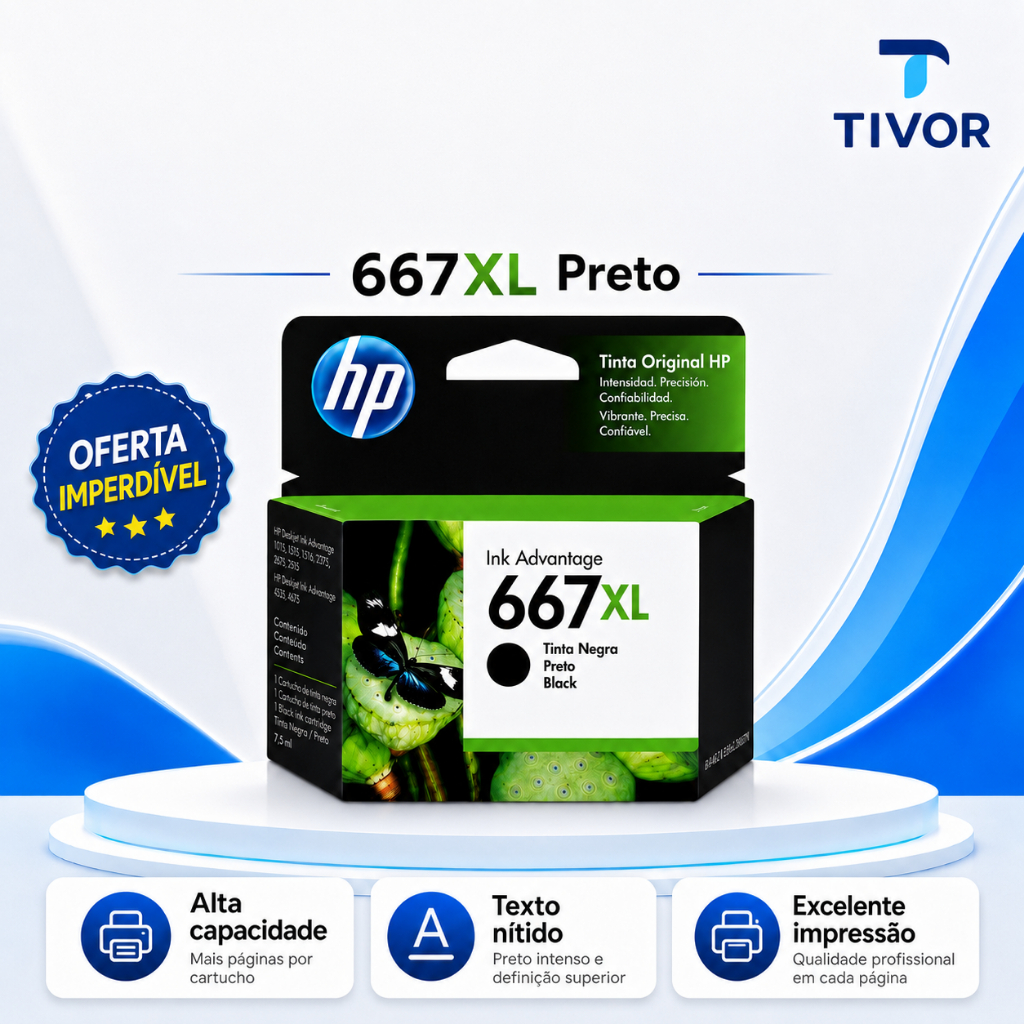 Cartucho 667xl Preto(3ym81ab) Para 2376, 2774, 2776,2700,2874