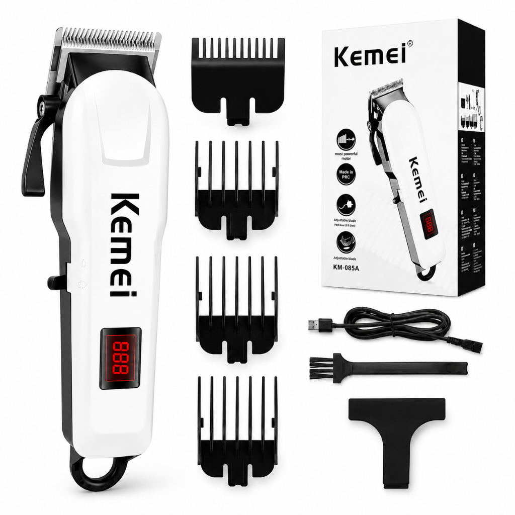Máquina Cortar Cabelo Kemei Profissional S/fio Recarregável Cor Branca Km-809A