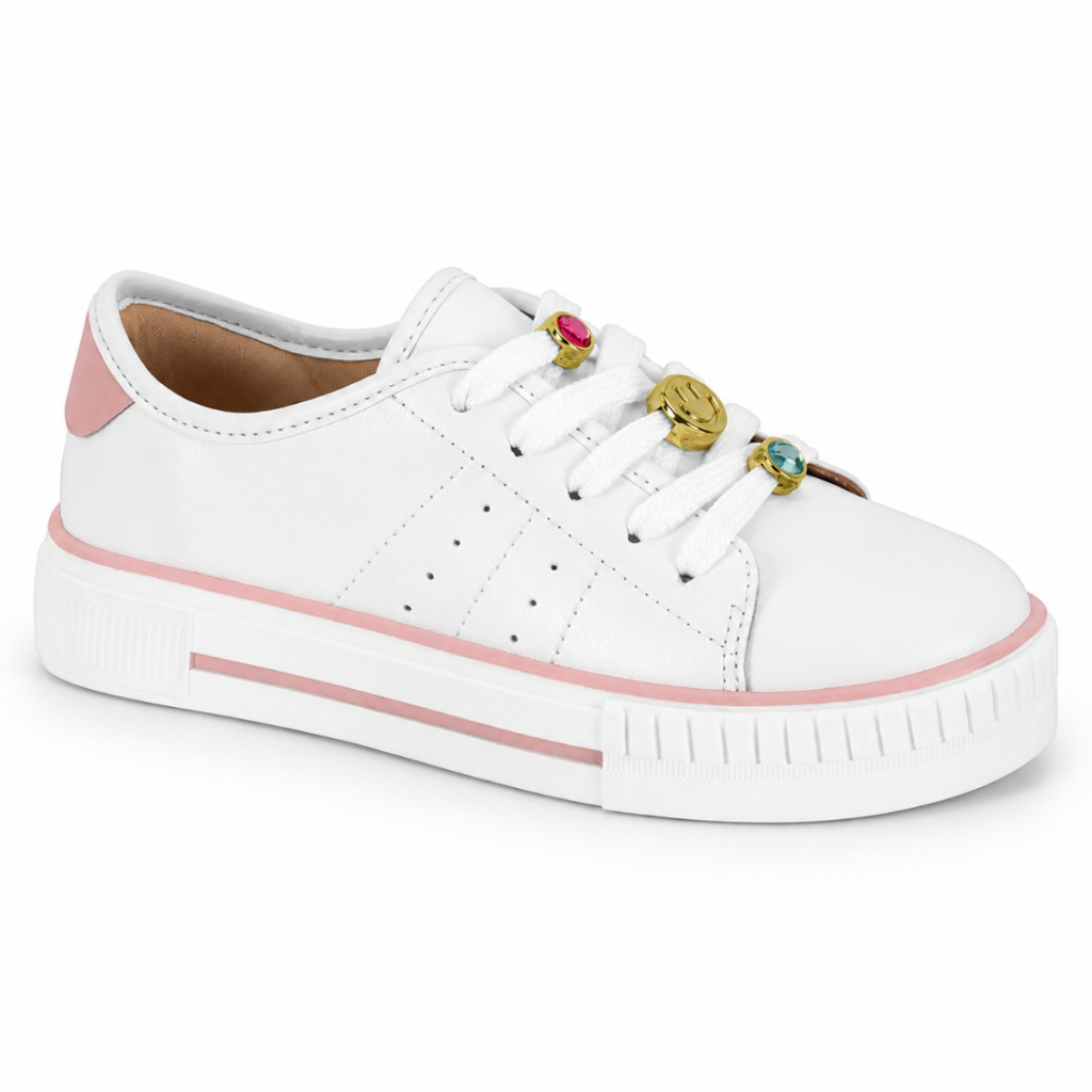 Tênis Infantil Menina Pingentes Brilho Smile Pin com Cadarço Feminino Molekinha Original