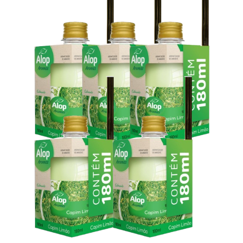 5 Difusor de ambiente Cheirinho 180ml Alop Capim Limão