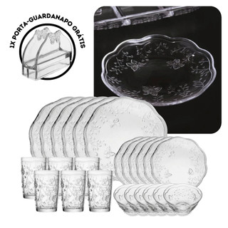 Jogo Aparelho de Jantar Pratos Xicaras Copos Bowls de 16 a 30 Peças New Butterfly Cristal Refinado Lyor Luxo Mesa Posta