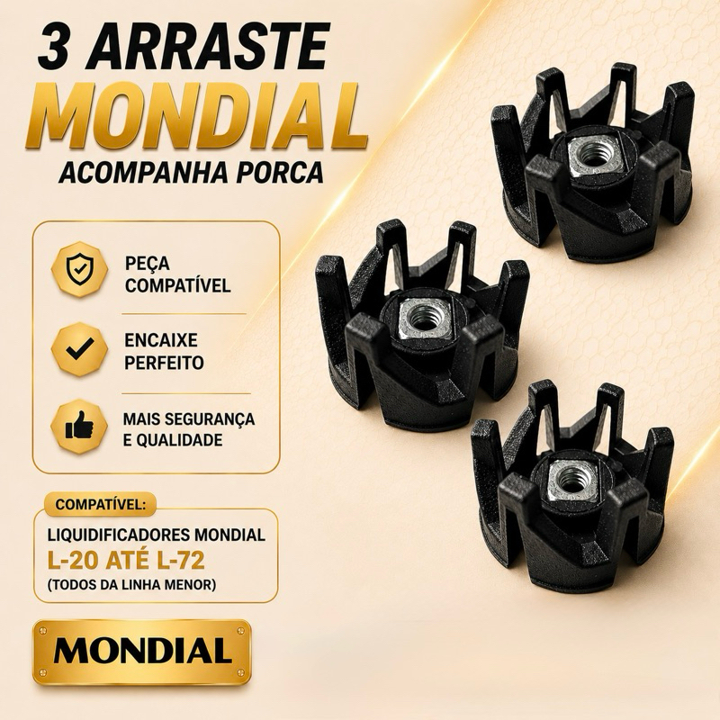 Arraste do Copo 3 Unidades Liquidificador Mondial Vitamaxis / Vitamix / Maxis / Power / Eletronic