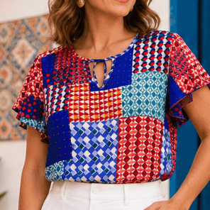 [Brechó] Blusa Feminina Estampada Colorida Manga Curta Soltinha Casual Verão Confortável Bazar Desapego Achadinhos
