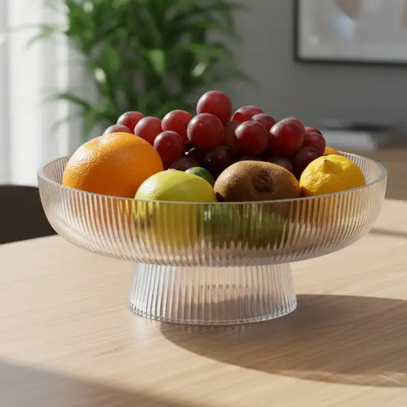Centro de Mesa de Jantar com Pé de Vidro Transparente Graffiato 26cm Hauskraft