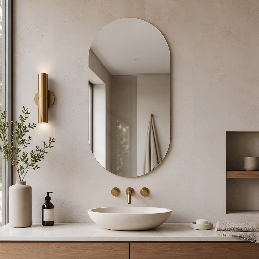 Espelho Mirano Berlim 80x40cm Lapidado Oval Grande Moderno Banheiro Lavabo Quarto Parede Decorativo