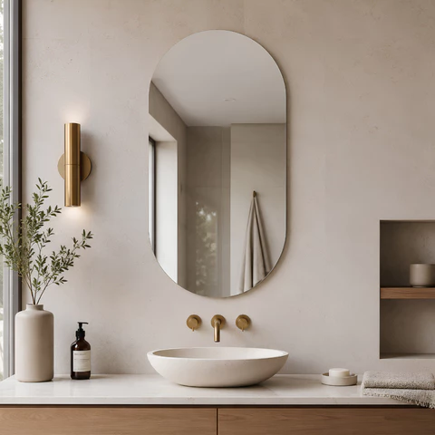 Espelho Mirano Berlim 80x40cm Lapidado Oval Grande Moderno Banheiro Lavabo Quarto Parede Decorativo
