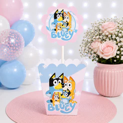 Centro de Mesa Blue e Bingo Menina Rosa Cachepô decoração de aniversário Festa infantil