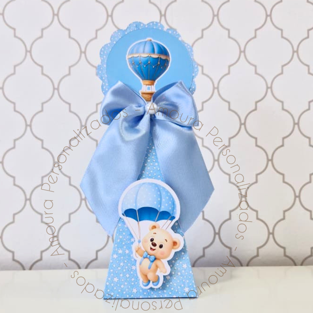 CAIXA PIRÂMIDE PERSONALIZADA PARA LEMBRANCINHAS URSINHO BALOEIRO AZUL|CAIXINHA|FESTA|ANIVERSARIO URSO