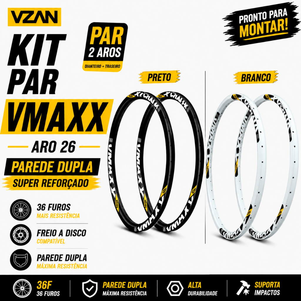 Par 2 Aro Vzan Vmaxx Aro 26 Parede Dupla Reforçado SL Paredão Para Freio A Disco Freeride