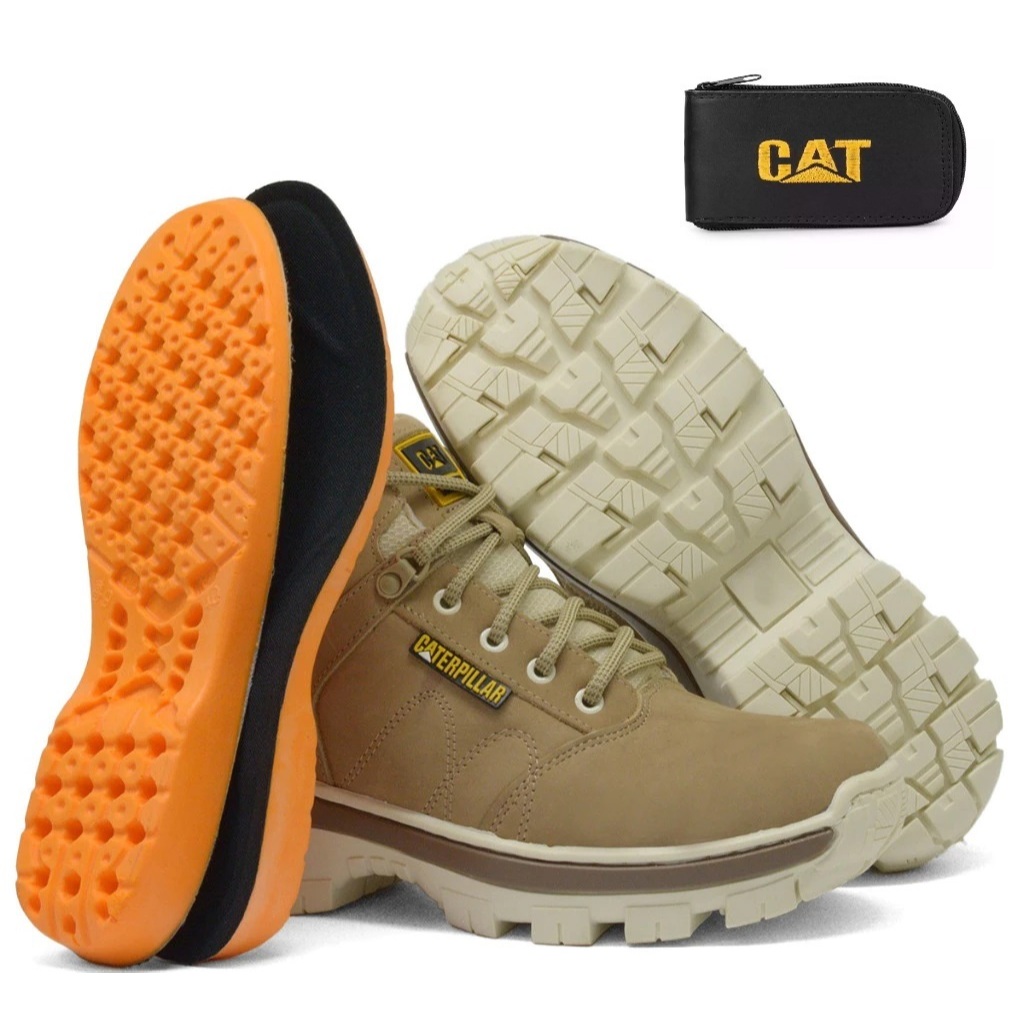 Bota Coturno Couro Bico PVC C.A 50997 Masculino CARTEIRA BRINDE Palmilha Gel Dia a Dia Trabalho